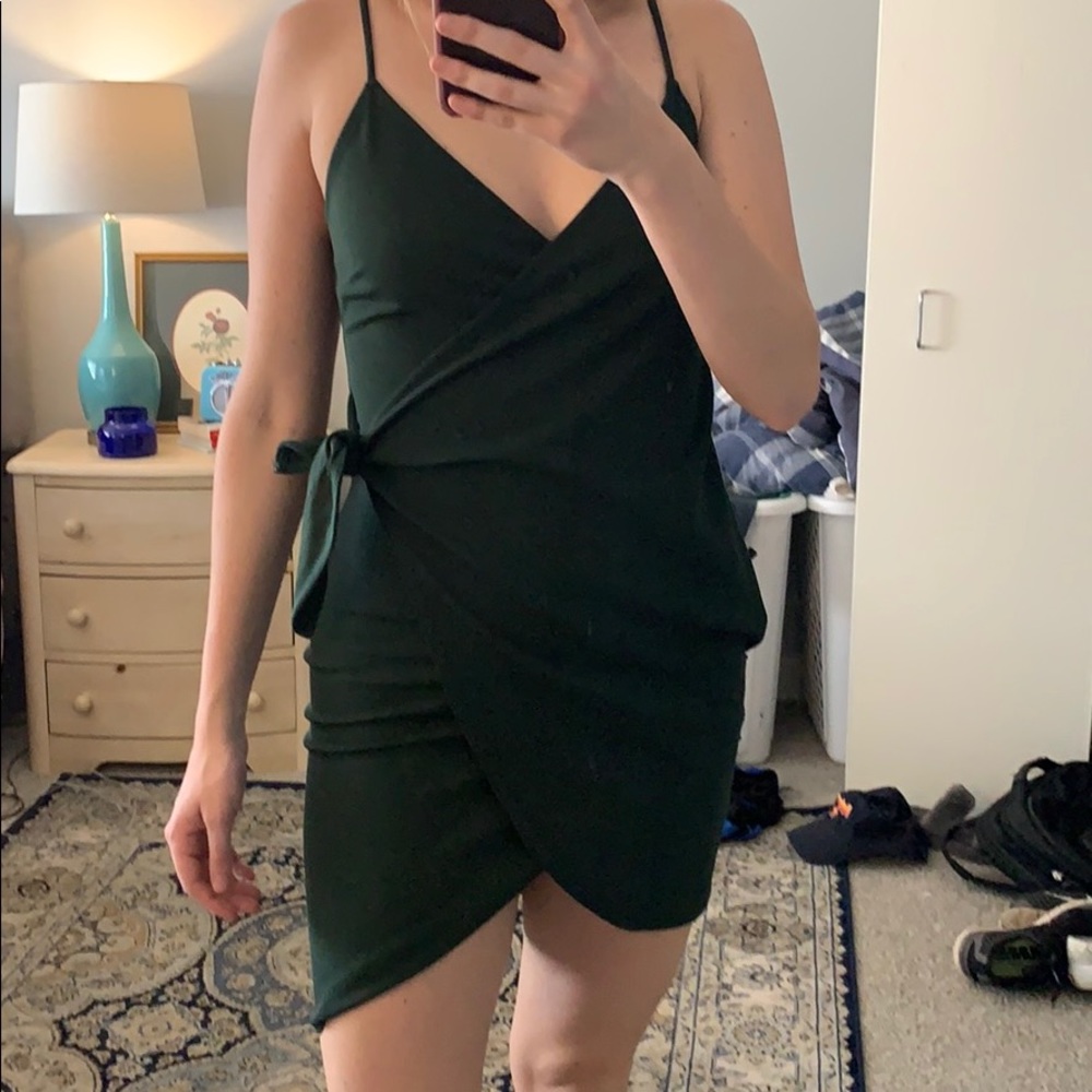 Dark green wrap mini dress